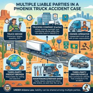 Infographic showing the multiple liable parties in a Phoenix truck accident case