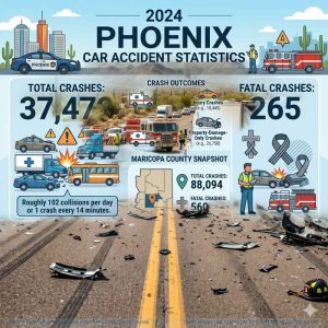 2024 Phoenix car accident statistics — 37,472 crashes, 265 fatal.  Car Accident Attorneys Phoenix